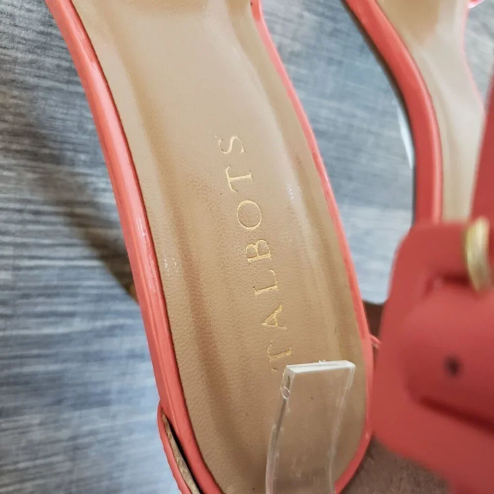 Talbots Lakia Patent Leather Ankle Strap Heels Sandal Open Toe Coral Sz Womens 7